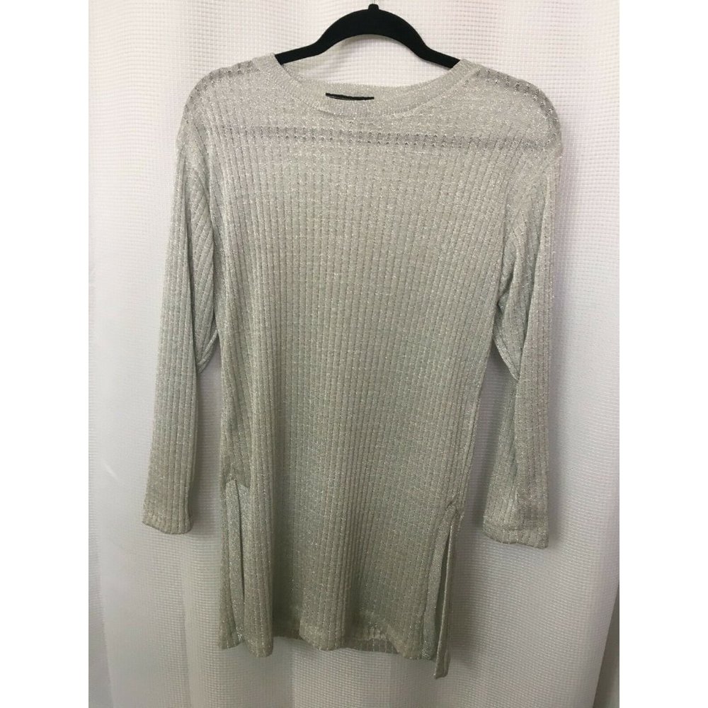 Alexis Fashion INC metallic silver ribbed sweater holiday pullover size medium